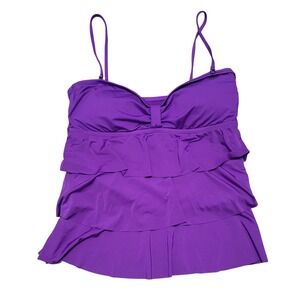 Kenneth Cole Reaction Purple Tiered Ruffle Tankini Swim Top Stretch Womens Large